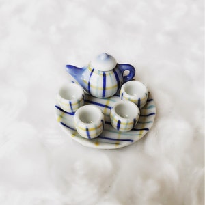 Miniature Tea Set,Miniature Chinese Tea Set,Miniature Drink,Dolls House Tea set, Miniature Tea Pot with 4 cup Set,Miniature tea cup