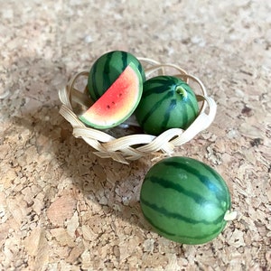 Miniature Watermelon in Basket,Miniature Fruit,Dollhouse Fruit,Dollhouse Watermelon,Dollhouse Decoration,Mini Watermelon,Small Watermelon