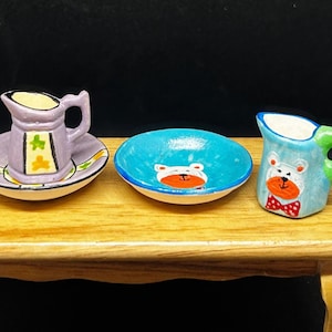 Miniature Pitcher and Bowl,Miniature Empty Pitchers and bowl,Dollhouse Pitcher,Miniature Water Pitcher,Miniature Bowl,Pitchers