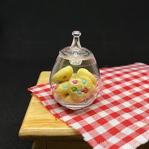 Miniature Glass Bowl &Lid with Cookies,Miniature Real Glass Bottle,Miniature Jar,Miniature Bow,Miniature Jar with Lid,Miniature Glass