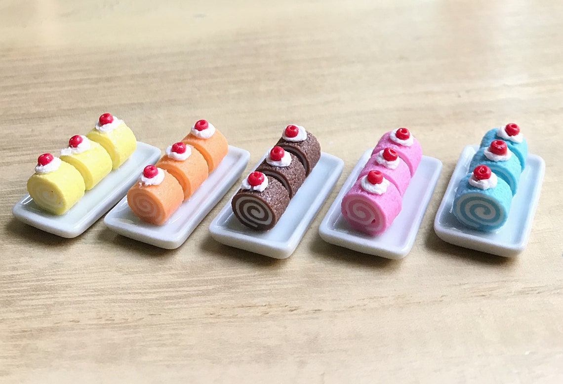 5pcs. Set Miniature Cakes Roll in Ceramic Trayminiature Etsy