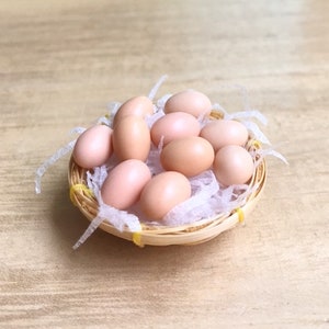 Eggs in the rantan basket Miniature,Doll house&Miniatures, Collection,Miniature Eggs, Easter,Basket with eggs,Miniature Egg,Miniature basket image 1