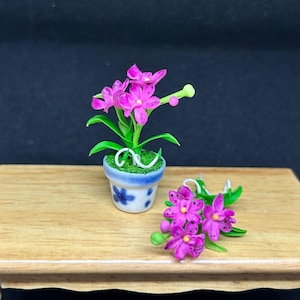 Miniature Flower,Miniature Flower Pot,Miniature Purple Pink Flower,Dollhouse Flower,Miniature Garden,Dollhouse Clay Flower