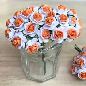 50 Stück.10 mm.Miniatur Maulbeerpapier Blume,Miniatur Papierblume,Mini Rose Blume,Puppenhaus Papierblume,Miniatur Rose,Puppenhaus Rose