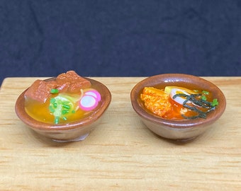 2 uds. Juegos de fideos japoneses en miniatura, comida japonesa en miniatura, fideos en miniatura, sopa caliente en miniatura, juego de comida japonesa en miniatura