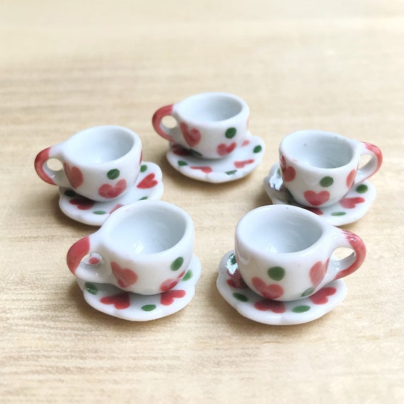 20 Coffee Cup and 20 saucer Green Dollhouse Miniature  Kitchenware Deco Food 