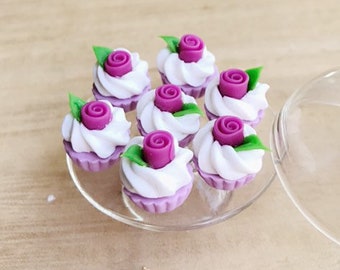 8 pcs.Miniature Purple Rose Cupcake,Miniature cake,Miniature cupcakes,miniature sweet,miniature bakery,Dollhouse food,miniature cake