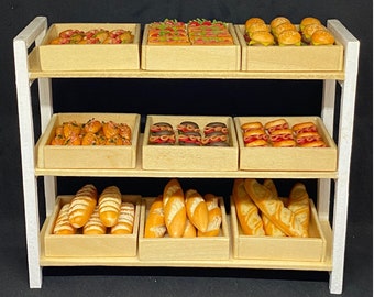 Miniature Bakery on Wooden Stand,Miniature Display,Miniature Hamburger,Miniature Breads,Dollhouse Bakery, Dollhouse Bread