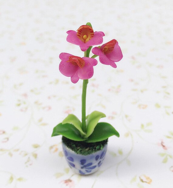 Miniaturowe Kwiat Miniaturowe Doniczka Miniaturowy Storczyk Kwiat Domek Dla Lalek Miniaturowy Ogród Domek Dla Lalek Orchid Pink Orchidea
