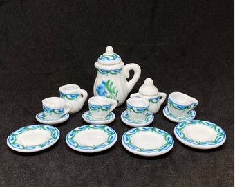 Set da tè in miniatura, set da tè per casa delle bambole, mini teiera, set da caffè in miniatura, teiera per casa delle bambole, teiera con fiori in miniatura, accessori per casa delle bambole