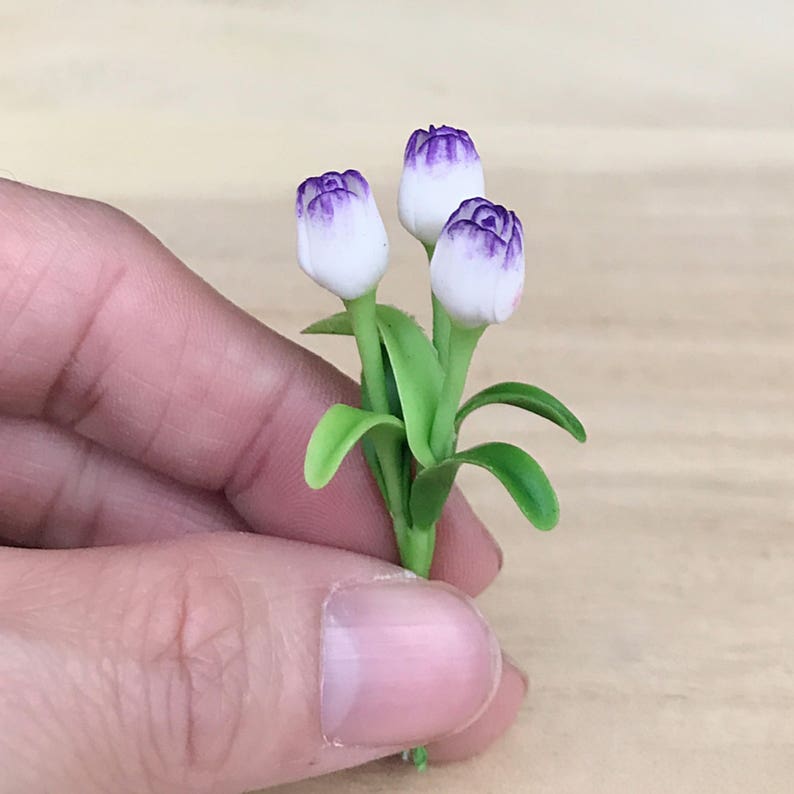 Miniature Flower,Miniature Flower Pot,Miniature Purple Tulip,Dollhouse Flower,Miniature Garden,Dollhouse Tulip,Tulip Flower,Clay,DIY