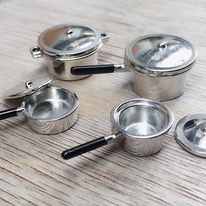 Miniature Pot,Miniature Pot and Pan Set, Miniature Kitchenware,Dollhouse Accessories,Miniature Pan,Pot and Pan Set,Metal Pot &Pan with lid