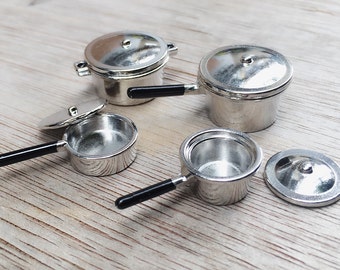 Miniature Pot,Miniature Pot and Pan Set, Miniature Kitchenware,Dollhouse Accessories,Miniature Pan,Pot and Pan Set,Metal Pot &Pan with lid