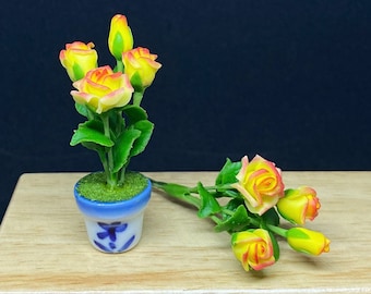 Miniature Flower,Miniature Yellow Rose,Dollhouse Flower,Miniature Garden,Dollhouse Rose,Yellow Rose,Flower,Mini Rose Bouquet(Code:CFROSE)