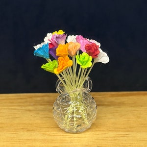 Miniature Mulberry Paper flower in Acrylic Vase,Miniature Vase and Paper Flower,Dollhouse Flower Vase,Vase,Mulberry Paper