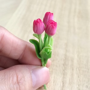 Miniatur Blumentopf,Miniatur Blumentopf,Miniatur rosa Tulpe,Puppenhaus Blume,Miniatur Garten,Puppenhaus Tulpe,Miniatur Tulpe