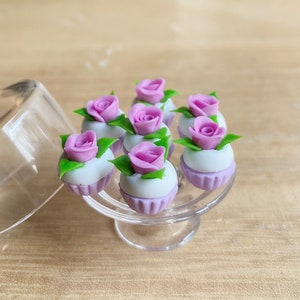 8 pcs.Miniature Purple Rose Cupcake,Miniature cake,Miniature cupcakes,miniature sweet,miniature bakery,Dollhouse food,miniature cake