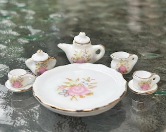 Miniature Tea Set, Dollhouse Tea Set,Mini Tea Pot,Miniature Coffee Set,Dollhouse Tea Pot,Miniature FlowerTea Pot,Dollhouse Accessories