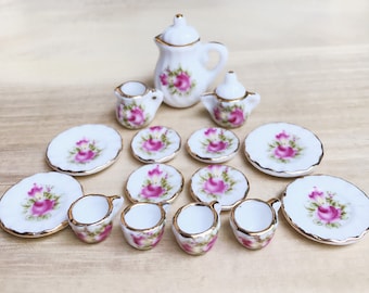 Miniatur Tee-Set,Puppenhaus Tee-Set,Mini Teekanne,Miniatur Kaffee-Set,Puppenhaus Teekanne,Miniatur BlumenTeekanne,Puppenhaus Zubehör