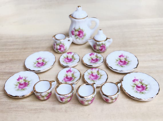 Miniature Tea Set, Dollhouse Tea Set,Mini Tea Pot,Miniature Coffee Set,Dollhouse Tea Pot,Miniature FlowerTea Pot,Dollhouse Accessories