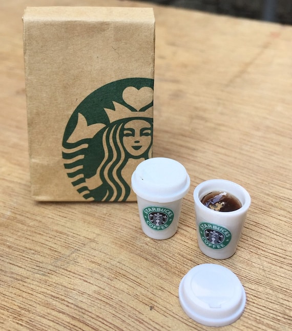 Miniature Starbuck Paper Bag and 2 Pcs Hot Starbuck Coffee,miniature Coffee Cup  Starbucks,miniature Coffee,dollhouse Starbucks,coffee 