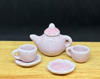 Miniature Tea Pot and 2Tea Cup Sets,Miniature Ceramic Tea Cup with saucers, Miniature Tea,Dollhouse Sweet,Miniature Tea Pot