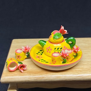 Miniature Tea Set,Miniature Chinese Tea Set,Miniature Drink,Dolls House Tea set, Miniature Tea Pot with 4 cup Set,Miniature Food,Gift