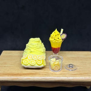 Miniature Lemon Ice Cream with Toppings Set,Miniature Sweets,Dollhouse Food,Miniature Ice,Ice cream,Dollhouse Icecream,Fruit Ice cream