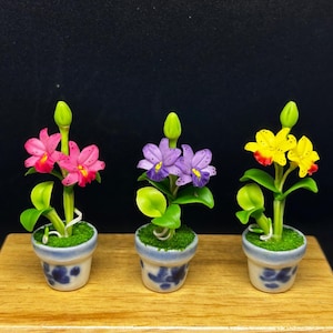 Miniature Flower,Miniature Flower Pot,Miniature Orchid,Dollhouse Flower,Miniature Garden,Dollhouse Orchid,Clay Flower