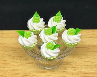 7-tlg. Miniatur grüne Rose Cupcake,Miniatur Cupcake,Miniatur süß,Miniatur Backstube,Puppenhaus Rose