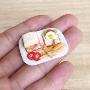 Miniature Breakfast,Miniature Sandwich,Miniature French Fried,Fried Egg,Miniature food,Dollhouse Food,Breakfast