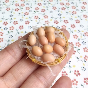 Eggs in the rantan basket Miniature,Doll house&Miniatures, Collection,Miniature Eggs, Easter,Basket with eggs,Miniature Egg,Miniature basket image 3