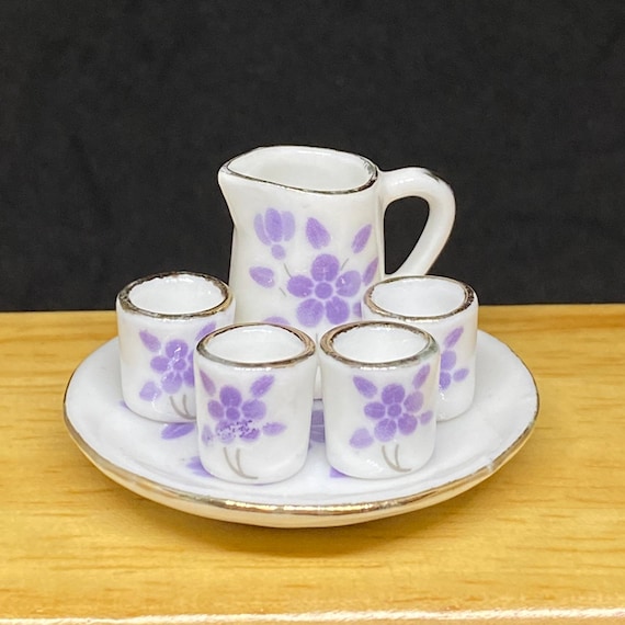 Miniature Tea Set,Miniature Chinese Tea Set,Miniature Pitcher,Dollhouse Tea set, Miniature Tea Pot with 4 cup Set,Miniature tea pot
