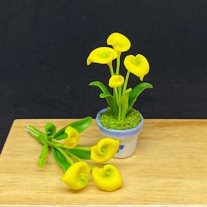 Miniatuurbloem, miniatuurbloempot, miniatuurcalla lelie, poppenhuisbloem, miniatuurtuin, poppenhuis calla leliebloem
