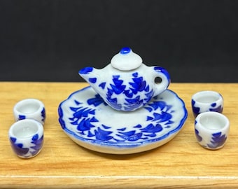 Miniature Tea Set,Miniature Chinese Tea Set,Miniature Drink,Dolls House Tea set, Miniature Tea Pot with 4 cup Set,Miniature tea cup