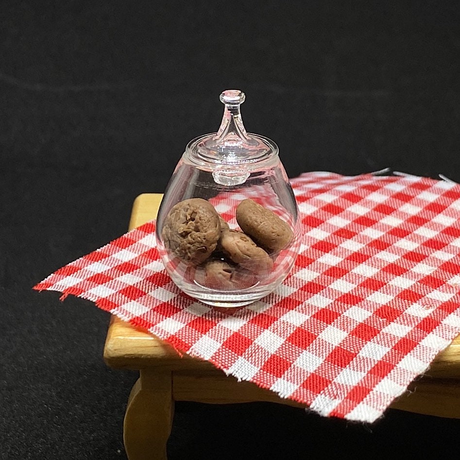 Miniature Glass Bowl &lid With Cookies, Miniature Real Bottle, Miniature Jar, Miniature Bowl, Miniature Jar Lid, Miniature