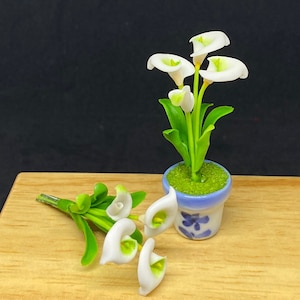 Miniatuurbloem, miniatuurbloempot, miniatuurcalla lelie, poppenhuisbloem, miniatuurtuin, poppenhuis calla leliebloem