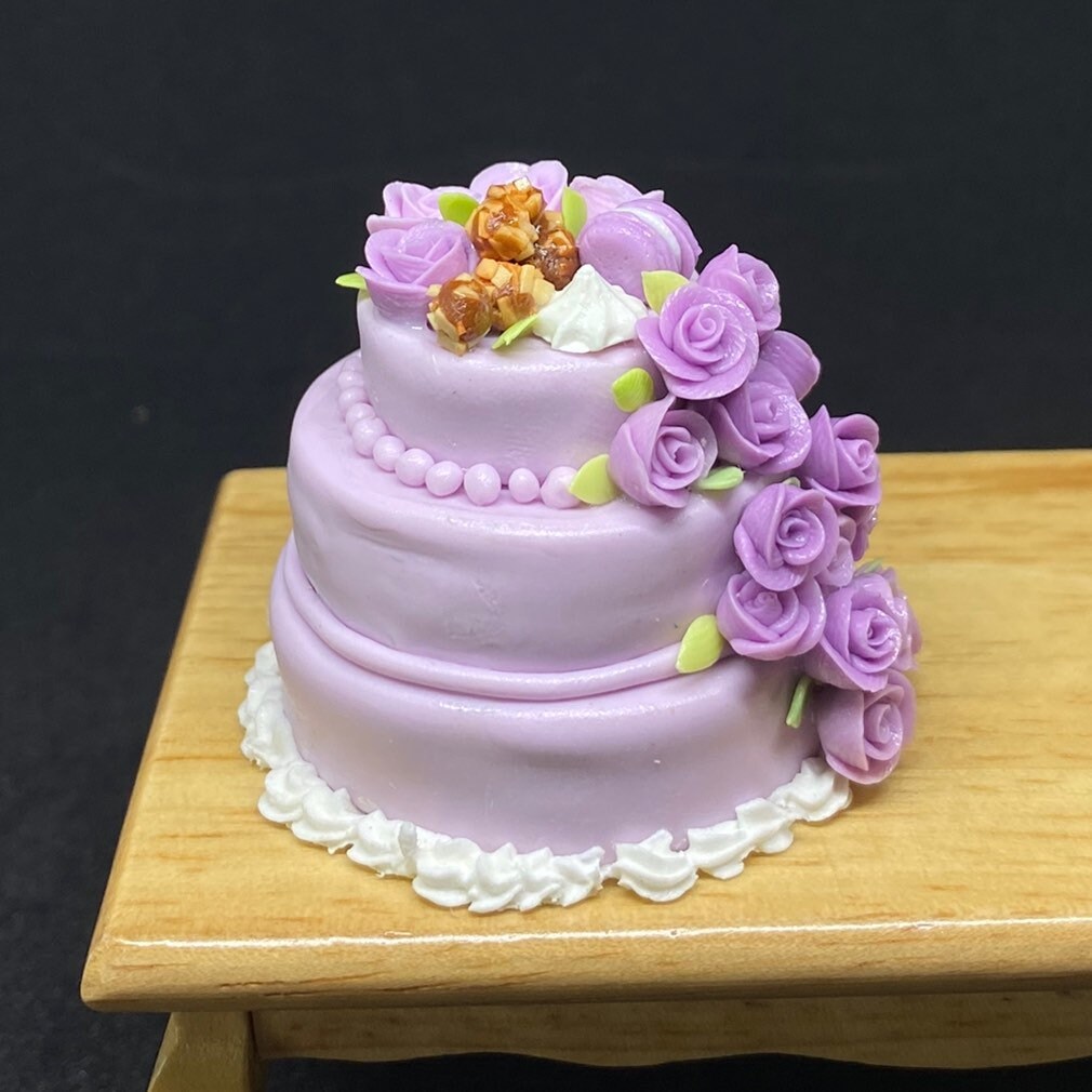 Miniatur 3Tier lila Rose Kuchen Miniatur-Kuchen | Etsy