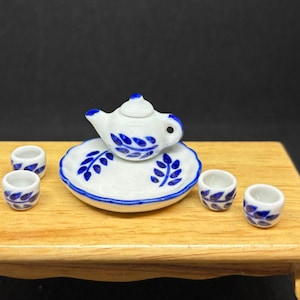 Miniature Tea Set,Miniature Chinese Tea Set,Miniature Drink,Dolls House Tea set, Miniature Tea Pot with 4 cup Set,Miniature tea cup