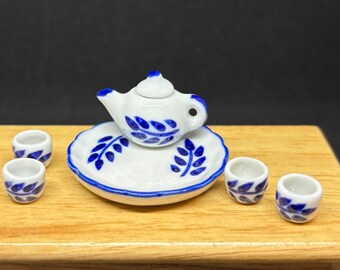 Miniature Tea Set,Miniature Chinese Tea Set,Miniature Drink,Dolls House Tea set, Miniature Tea Pot with 4 cup Set,Miniature tea cup