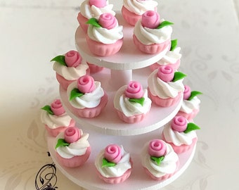 7 pcs.Miniature Pink Rose Cupcake,Miniature cake,Miniature cupcakes,miniature sweet,miniature bakery,Dolls house,miniature cake