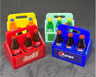 Miniature Coca cola 6 bottle with tray,Miniature Coke, Dolls and Miniature,Miniature Cola bottle,Dollhouse coke,Cocacola,Coke