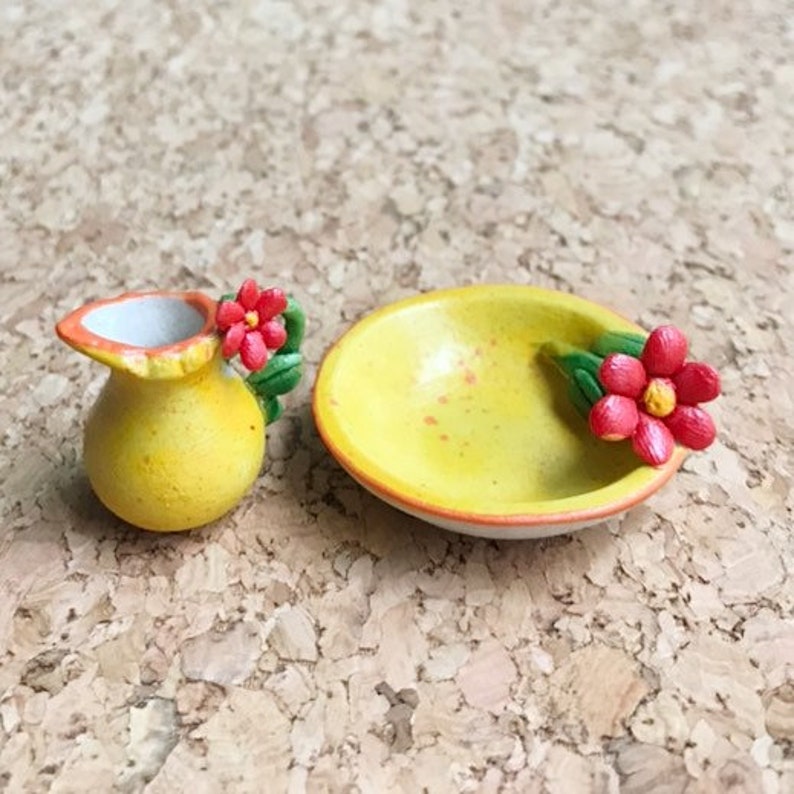 Miniature Pitcher and Bowl,Miniature Empty Pitchers and bowl,Dollhouse Pitcher,Miniature Water Pitcher,Miniature Bowl,Pitchers image 2