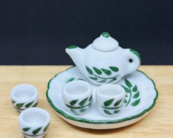 Miniature Tea Set,Miniature Chinese Tea Set,Miniature Drink,Dolls House Tea set, Miniature Tea Pot with 4 cup Set,Miniature tea cup