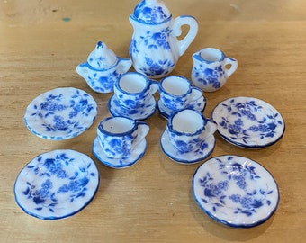 Set da tè in miniatura, set da tè per casa delle bambole, mini teiera, set da caffè in miniatura, teiera per casa delle bambole, teiera con fiori in miniatura, accessori per casa delle bambole