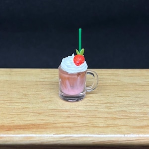 2 pcs.Miniature Strawberry Milk Shake,Miniature cup,Miniature Strawberry,Miniature Milk shake,Dollhouse Milk Shake