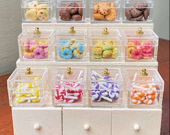Miniature Wooden Stand with Mix Cookies Donut and Lollipop,Miniature Mix Cookie,Miniature Bakery Shop,Miniature bread