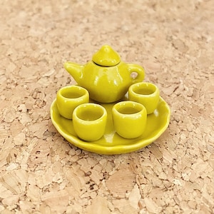 Miniature Tea Set,Miniature Chinese Tea Set,Miniature Drink,Dolls House Tea set, Miniature Tea Pot with 4 cup Set,Miniature tea cup