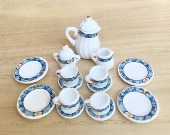 Miniatuurtheeset, poppenhuistheeset, mini-theepot, miniatuur koffieset, theepot poppenhuis, miniatuur bloemtheepot, accessoires poppenhuis, accessoires poppenhuis