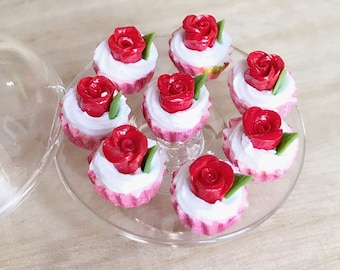 7 tlg.Miniatur Cupcakes,Miniatur Früchte Cup Cake,Miniatur Sweet,Miniatur Bäckerei,Puppen und Miniatur,Puppenhaus Essen,Puppenhaus Backwaren